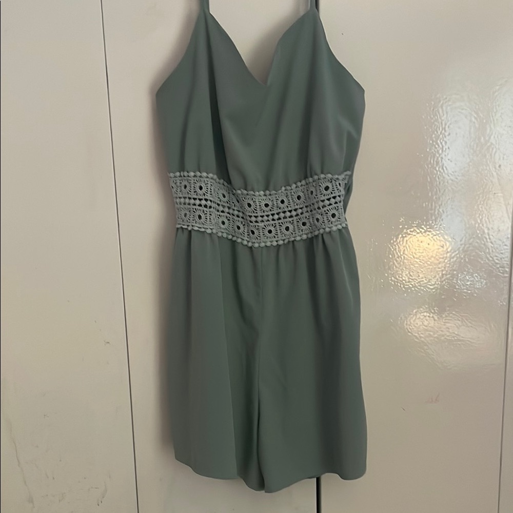 Green Romper with Lace Detail
